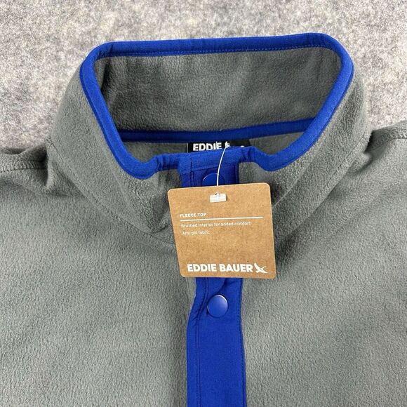 Eddie Bauer Pullover Mens Medium Fleece Snap Mock Neck Slate Gray Outdoor - Picture 7 of 11